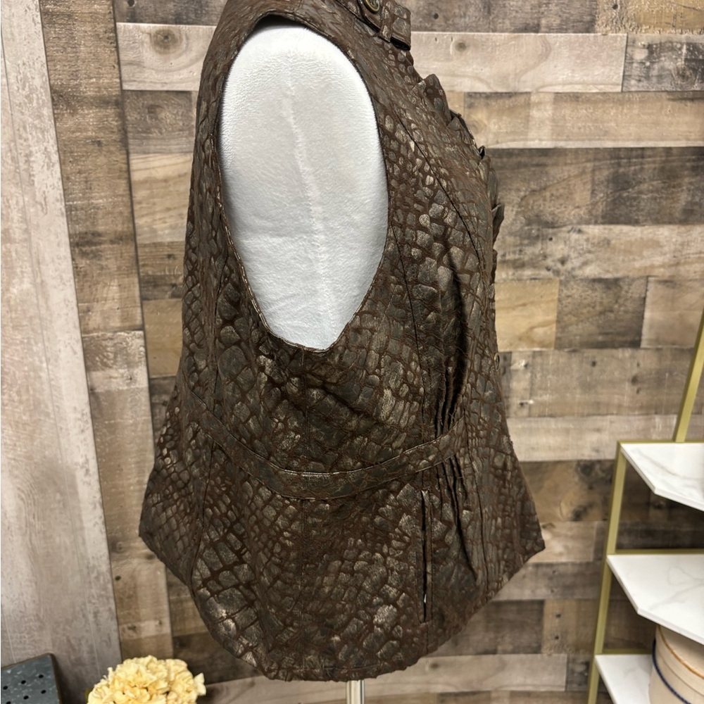 Chicos Dark Brown Animal Print Vest 2/Lg - Picture 3 of 5